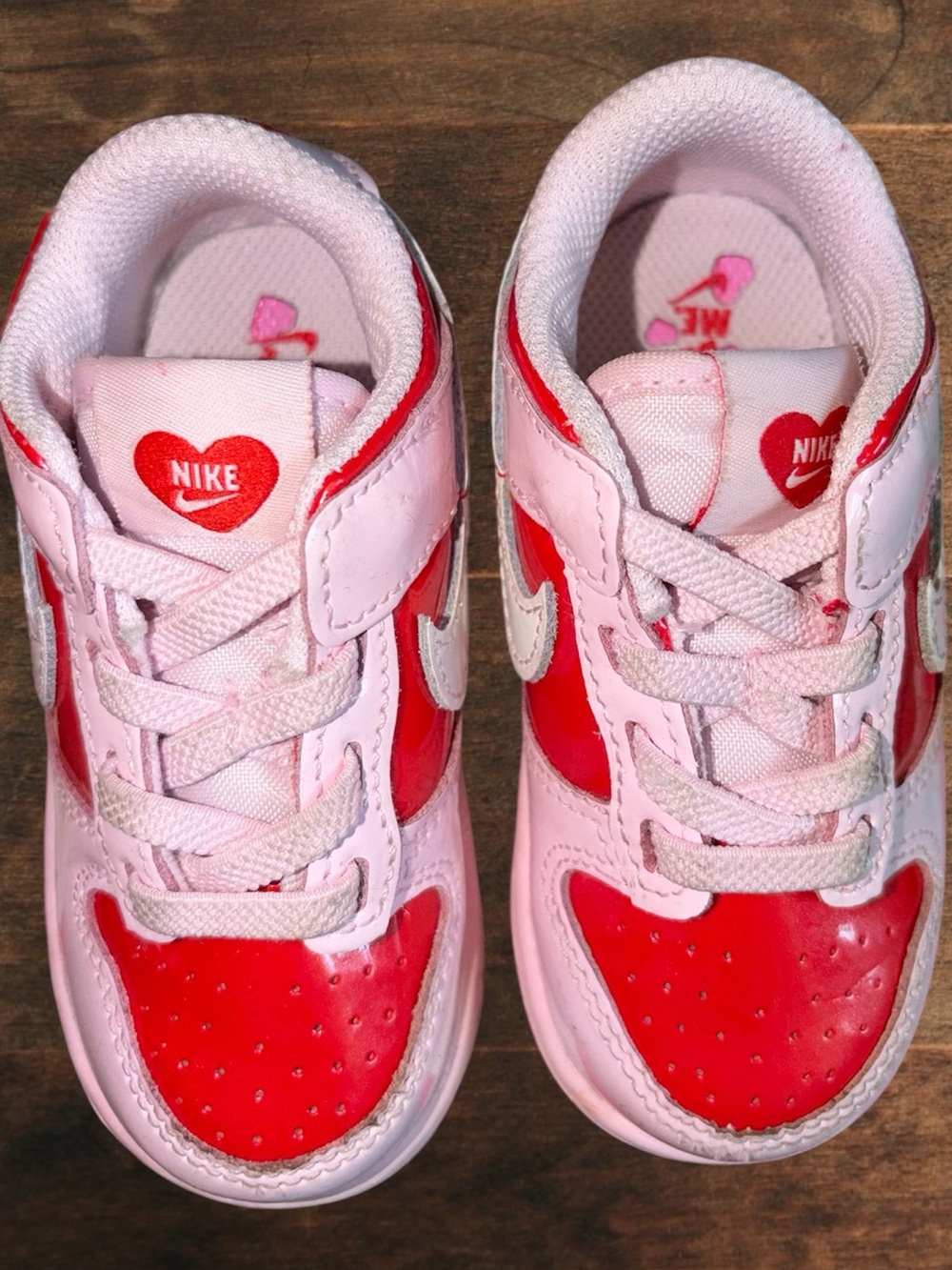 Nike Kids Pink and Red Heart Accent Swoosh Sneakers